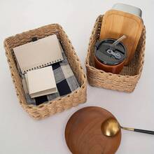 1pc/3pcs Woven White Storage Basket, Multipurpose Organizer Bin For Toys, Cosmetics, Foldable Storage Basket, Desktop Sundries Storage Box, Fabric Storage Container, Basket, Storage Basket, Car Accessories, Kitchen, Bathroom Organizer, Kitchen Accessories, Room Decor, Home Decor, Geometric Woven Boho Baskets, Wood Rattan Plant Pot Holders, Natural Mix Rope Decor For Coastal Vibes Outdoor Spaces - Camel - View 7