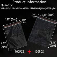 100pcs 1 Inch To 12 Inch Plastic Self-Seal Bags, PE Material, Reusable Ziplock Bags, 200Pcs Variety Pack, Double Layer 0.065mm Thick, Transparent Jewelry Pouches, Document Holders, Outdoor Camping Multi-Purpose Tool Bags, Holiday Gift Packaging, Clothes Storage Bags, Vacuum Seal Bags, Transparent Self-Adhesive Bags, Suitable For Transport, Travel, Outdoor Camping, Storage, Packaging, Gifts, Holidays - 100Pcs - View 24