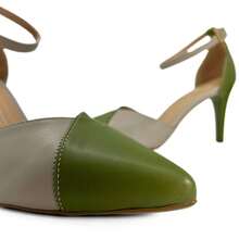 Mozione Women's Pumps Luxury High Heel Bicolor Shoes With Buckle Soft Comfortable - xanh quân đội - Xem 7