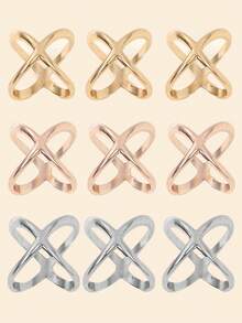 1/2/3/9 chiếc kẹp khăn quàng cổ hình nhẫn lồng vào nhau tông vàng thời trang dành cho nữ - Vàng - Xem 3