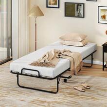 Lifezeal Folding Bed With Mattress 74" X 31" Cot Size Rolling Guest Bed Space Saving - White - View 2