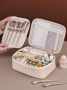 1pc Multi-Purpose Makeup Bag, Summer Travel Cosmetic Organizer Pouch, Waterproof Bathroom Toiletry Bag, Large Capacity Makeup Brush Holder, Convenient Travel Handbag For Skincare, Makeup, Brush, Powder, Lipstick, Suitable For Beach, School, Bathroom, Holidays, Valentine's Day, Christmas, Mother's Day Gift, Great For Mom, Family, Friends, Summer Essential