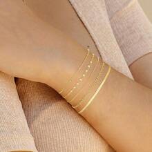 MBW Gold Bracelets Women, Dainty 14K Gold Plated Bracelet Stack Beaded Chain Bracelet Set Thin Small Cute Paperclip Bracelets Fashion Waterproof Jewelry Gold Accessories Women - 樣式2 - 查看 2
