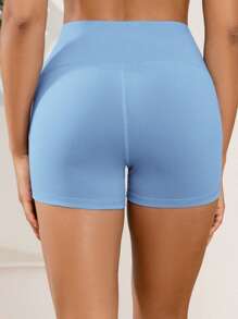 2pcs Women Outdoor Casual Colored Skinny 3/4 Length Shorts, Summer Fashion Commuting Fitness Cycling Shorts, Light Blue & Orange