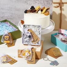 Bộ 72/24 móc khóa động vật rừng xanh dễ thương, trang trí tiệc chào đón em bé hình sở thú, bao gồm 24 móc khóa chủ đề động vật, 24 thẻ giấy Kraft cảm ơn và 24 túi vải organza trắng - Nhiều màu - Xem 6