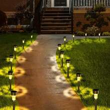 10-Piece Solar LED Lights, Outdoor Solar Stainless Steel Lights, 20mAh,IP44 Solar Landscape Decorative Lights, Suitable For Courtyards, Lawns, Pathways, Decks, Driveways, Gardens, Festival Parties, And Courtyard Walkway Decoration - Warm light - 查看 6