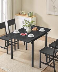 Table de Salle à Manger Pliable, Table de Cuisine Extensible, Bureau, pour 2 à 4 Personnes, Rectangulaire, avec Abattants, pour Petits Espaces, Noir Boisé et Noir d'encre - Noir - Voir 1