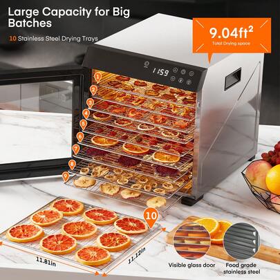 Fohere 1000W Food Dehydrator With 10 Trays & Digital Timer – Large 9.04ft² Drying Space For Jerky, Meat, Fruit, Herbs, Yogurt & Dog Treats