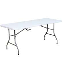 Mesa Rectangular Portátil para Jardín, Terraza y Camping. Mesa Blanca Plegable de Interior y Exterior, Resistente y Duradera con Asa de Transporte 180x69x74 cm.