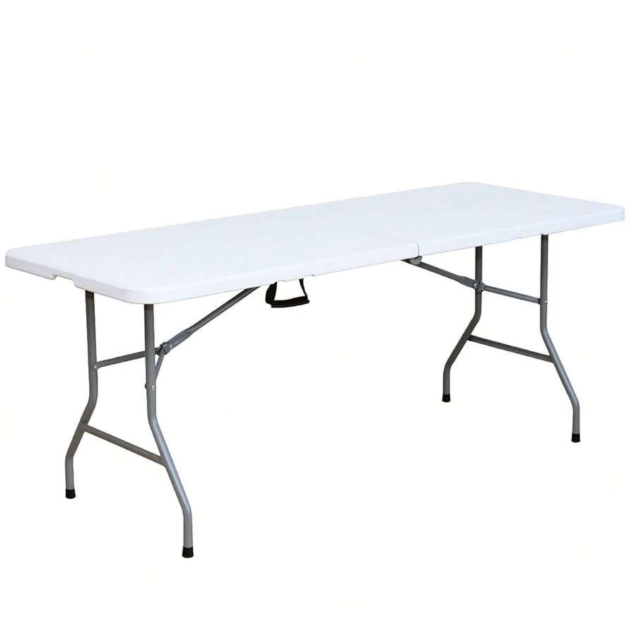 Mesa Rectangular Portátil para Jardín, Terraza y Camping. Mesa Blanca Plegable de Interior y Exterior, Resistente y Duradera con Asa de Transporte 180x69x74 cm.