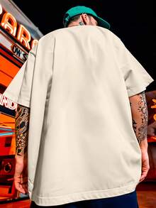 Premium Plain Streetwear Oversized Gym T-Shirt, 100% Cotton, Workout - Khaki - View 7