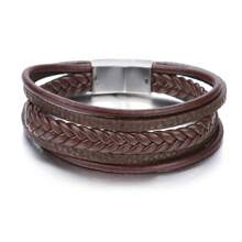 Men Leather Bracelet With Clasp Cowhide Multi-Layer Braided Leather Men Bracelet