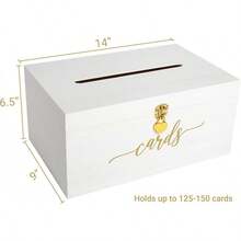 Wedding Card Box - 14 X 9 X 6.5 - White With Gold Sign - Secure Wedding Cards Box With Lock - Card Box For Wedding - Wedding Card Boxes For Reception - Best Way To Keep Cards Safe - 白色 - 查看 2