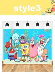 Spongebob SquarePants Themed Photography Background Fabric, Children's Birthday Party Photo Banner Decoration