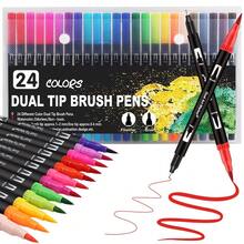 24 Colors Colouring Pens Dual Tip Brush Pens, Felt Tip Pens For Adults, Brush Marker Pens For Colouring Book Journal Drawing Lettering Sketching Back To School - 24colors - View 1