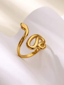 1 件朋克风格蛇形女士戒指，嘻哈风格蛇形戒指，金银不锈钢开口指环，2025 珠宝时尚配饰 - 蛇形 - 查看 4