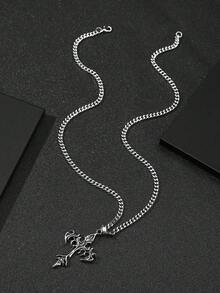 1pc Fashion European & American Vintage Personalized Hiphop Flame Cross Pendant Necklace, Suitable For Men's Daily Street Wear And Gifting - Antique Silver - View 4