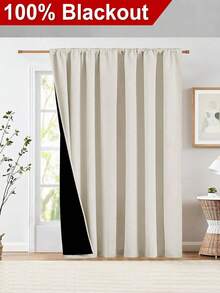 1pc Blackout Thermal Insulated Curtain - 99% UV Resistant Polyester, Rod Pocket Hanging, Non-Bleachable Plain Weave, Bedroom Art Theme, Coated Blackout Thermal Insulation, Noise Reduction - Ideal For Bedroom, Farmhouse And School Deep Sleep, 110gsm