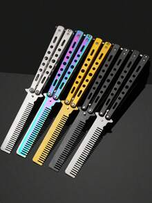 1pc Butterfly Practice Comb Foldable Men's Steel Comb Training Tool Swinging Knife Comb Uncut Stainless Steel Suitable For Outdoor Beginners, Back To School, Travel Holiday Essentials, Hair Accessories For Women, Hair Brush, Detangling Brush, Hairbrush, Hair Combs, Barber, Hair Tools, Hair Products, Slick Back Brush, Hair Care, Hair Comb, Hair Brush, Mini Hair Brush, Curly Hair Products, Hairdressing Equipment, Christmas, Hairdressing, Wooden Comb, Travel Essentials, Hairstyle, Hairdressing,Hair Brush,Slick Back Brush,Styling Brush,Curly Hair Brush,Edge Brush,Hair Comb,Brush Hair,Hair Brush Set,Comb Hair,Comb For Curls,Detangling Brush,Hair Brush For Women,Hair,Travel,Hair Products,Hair Tools,Hair Stuff,Barber,Barber Accessories,Barbershop,Hairdressing Equipment - Multicolor - View 5