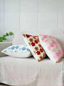 可爱花卉抱枕套，圆形仿羊羔绒枕套，波西米亚风格枕套，柔软舒适的仿羊羔绒枕套，家庭沙发露台门廊装饰靠垫套