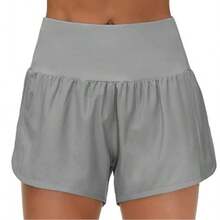 Womens High Waisted Running Shorts Quick Dry Athletic Workout Shorts With Mesh Liner Zipper Pockets - 灰色 - 查看 3