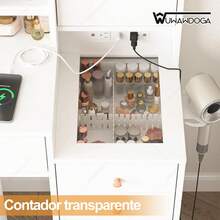 Tocador blanco con espejo y luz, mesa de maquillaje con 3 cajones - Blanco - Ver 8