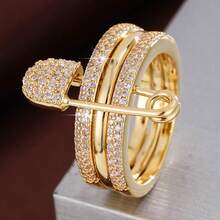 1 件时尚安全别针设计锆石镶嵌女士戒指