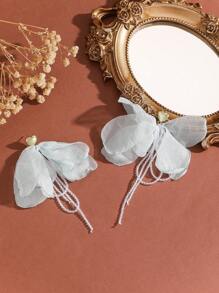 1 paire de boucles d'oreilles style vacances fleuries pour femmes, boucles d'oreilles élégantes à pompons en fleurs de mousseline de soie et cristal, parfait pour les voyages et les vacances