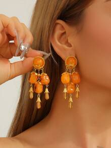 1 Paar olivgrüne Vintage-Palast-Stil-Ohrringe mit langen Quasten, einzigartiges personalisiertes Design, geeignet für Partys und den täglichen Gebrauch