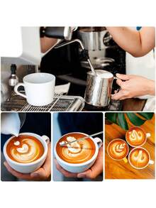 1 套不锈钢牛奶壶，不锈钢牛奶壶，带刻度和配件，咖啡师拿铁艺术笔，适用于卡布奇诺和拿铁，浓缩咖啡，回到学校