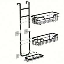 1 Pieza Estantería colgante para ducha con 2 portajabones, estantería colgante de 3 niveles con 4 ganchos para navaja/esponja, estantería para ducha sobre la puerta sin taladrar para interior, organizador de ducha anti óxido, estantería de almacenamiento para baño, accesorios de baño negros