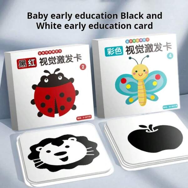 Tarjetas de estímulo visual blanco y negro para bebés, tarjetas de colores para activar la visión y el seguimiento, de 0 a 3 meses, tarjetas educativas de aprendizaje para el desarrollo temprano