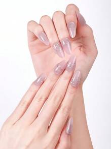 Beauty Sticker 16 pièces de bandes d'ongles en gel semi-durcies roses, bandes gel adhésives à paillettes pour le printemps/l'été, tiennent jusqu'à 14 jours, nécessitent une lampe UV, autocollants de nail art rapide pour les festivals de musique des femmes, DIY