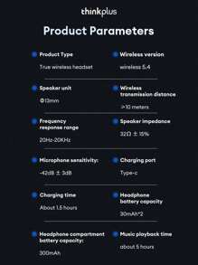 Lenovo Lenovo LP49 Bluetooth Earphones, Half-In-Ear Gaming & Music Dual Mode, 5.4 Smart Noise Cancellation, Long Lasting Battery, Ultra Cool Tech Design, Comfortable Fit For Smartphones & Laptops, Applicable For Huawei, Xiaomi