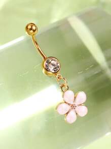 1pc Chic Flower Drip Oil Navel Ring, Simple & Versatile, Suitable For Women, Festival & Beach Vacation
