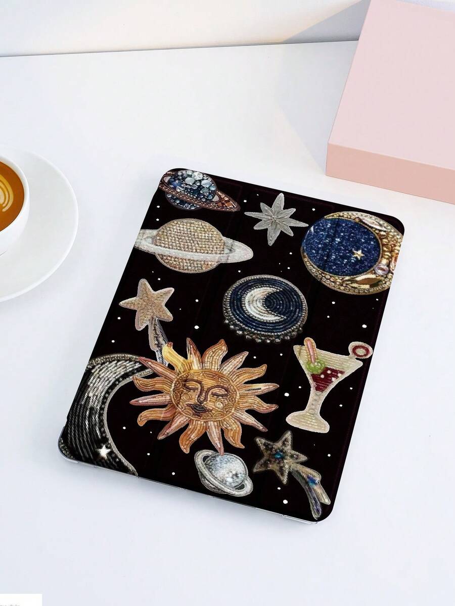 1 件印象派星空元素图案平板保护壳，兼容 iPad 10.2 英寸、iPad Pro 11 2021/2020/10th Gen、iPad Mini 4/5/6、Galaxy Tab A8 10.5 英寸 2022、Matepad 10.4/Tab，带铅笔槽，防摔，平板电脑支架保护套 - 彩色 - 查看 1