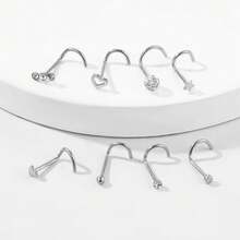 SENLANSP 8pcs Stainless Steel Basic Simple Spiral Nose Ring Set - Yellow Gold - View 5