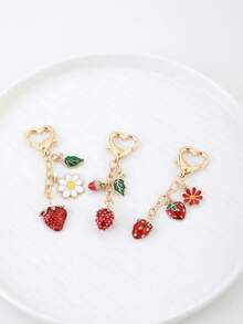 1pc Lovely Cartoon 3D Strawberry Keychains Fruits Keyring Handbag Pendants Backpack For School Fruit - Multicolor - View 2