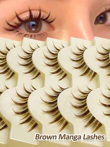 Rikuaild 5 对棕色漫画睫毛假睫毛动漫睫毛，自然外观纤细柔软棕色睫毛延长，漫画眼透明带可重复使用自然浓密睫毛角色扮演漫画新娘舞台日常化妆条状睫毛，睫毛，睫毛，假睫毛 - 尖尾漫畫款 - 查看 2