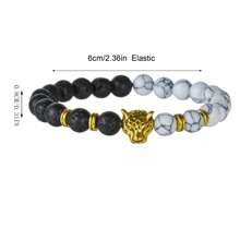 1 pieza Pulsera única para hombre con cabeza de leopardo y cuentas, para uso casual, deportivo y diario