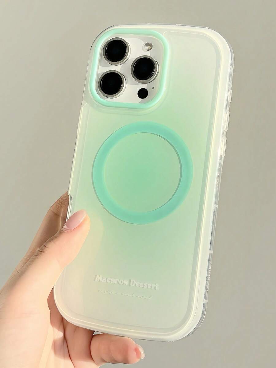 Cute Macaron Halo Dyeing Soft Phone Case Compatible With IPhone 16 15 14 13 12 Pro Max 16 ProMax Cases Candy Color Magnetic Wireless Charging Shockproof Back Cover - 薄荷綠 - 查看 1