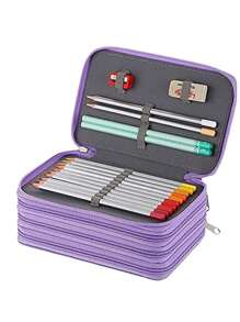 1 Estuche grande para lápices, 72 agujeros, 4 capas de gran capacidad, adecuado para bolígrafos de acuarela, marcadores, pinceles, bolígrafos de gel, caja de almacenamiento de papelería, regalo de papelería de regreso a la escuela para estudiantes, estuche para lápices, mochila escolar