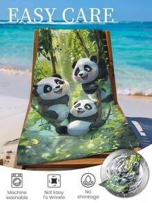 1条印花沙滩巾,可爱熊猫图案泳巾/浴巾,时尚沙滩巾,超强吸水浴巾,适用于浴室、游泳、健身、瑜伽,柔软舒适的超细纤维毛巾 - 彩色 - 查看 10