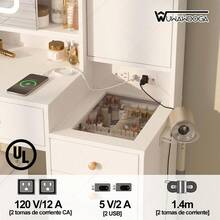 Tocador blanco con espejo y luz, mesa de maquillaje con 3 cajones - Blanco - Ver 3