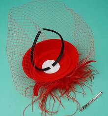 Pillbox Fascinator Hat With Veil For Tea Party Or Cocktail - B-red - View 9