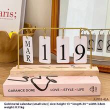 One Wooden Desktop Permanent Calendar With Metal And Wooden Month/Date Display, Gold Finish, Reusable, Suitable For Teachers, Students, Office Workers, Offices, Classrooms, Studies, Home, Desktop Decoration, Classroom Supplies, Country Style Decor, Teacher Appreciation Gift, Teacher's Day Gift, Birthday Gift, Holiday Gift, Desktop Organizer. - Multicolor - View 9