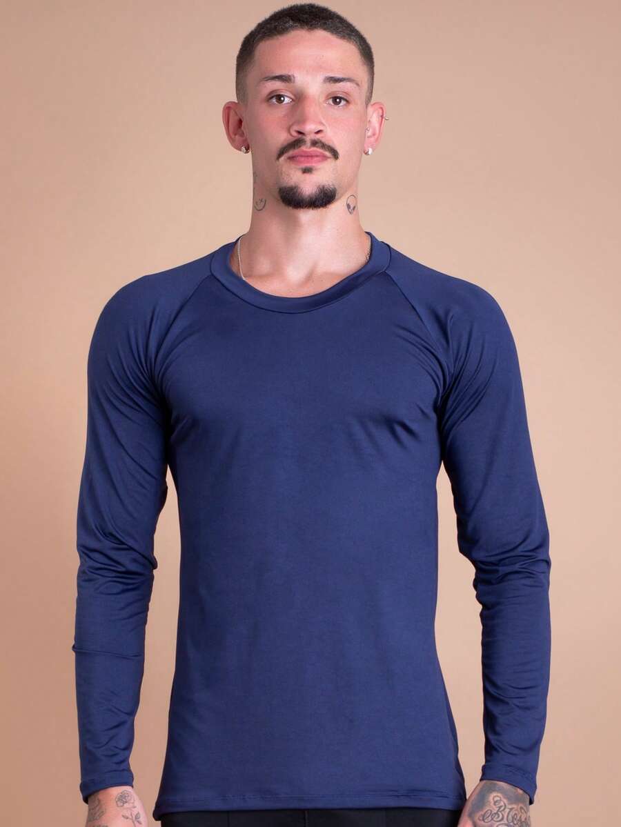 Men's Thermal Shirt UV Protection 50+ Second Skin T-Shirt Cold Mesh Blouse Gym Long Sleeve F7 NEW STYLE - 藏蓝色 - 查看 1