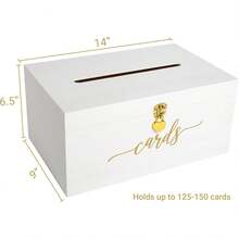 Wedding Card Box - 14 X 9 X 6.5 - White With Gold Sign - Secure Wedding Cards Box With Lock - Card Box For Wedding - Wedding Card Boxes For Reception - Best Way To Keep Cards Safe - 白色 - 查看 11