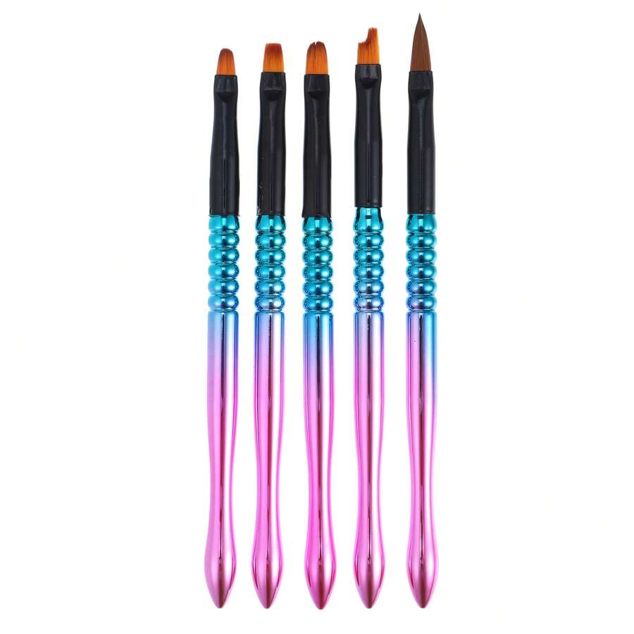 Nail Art Brushes, 5 Pcs Nail Design Tools Kit Nail Liner Brush Blue Gradient Pink - 藍色 - 查看 1