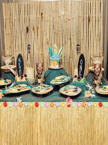 Falda de mesa de paja natural para fiesta hawaiana tropical, en múltiples tamaños y colores (verde, amarillo), envío de colores al azar.